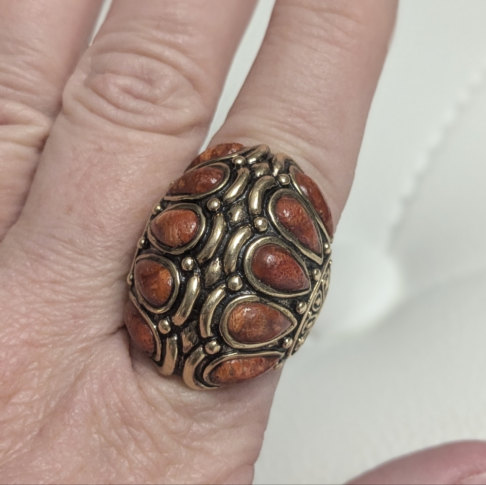 Vintage Barse Thailand Bronze Coral Statement Ring Size 8.5–9 Boho - Picture 3 of 5